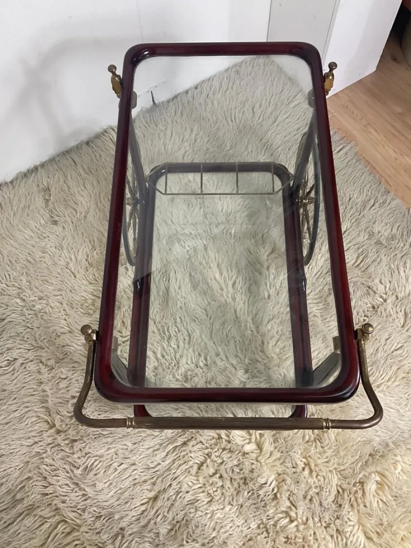 Pamono Vintage Bar Trolley in Lacquered Wood and Brass, 1950> Serving Bar Carts & Trolleys