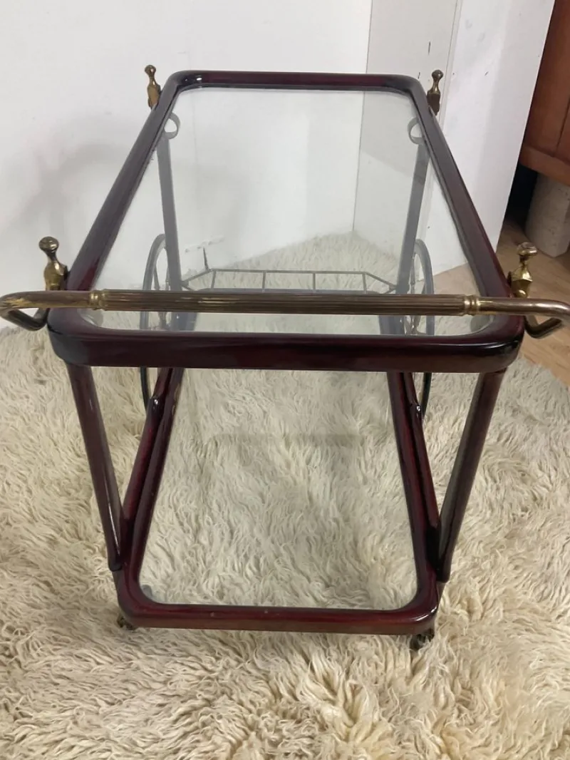 Pamono Vintage Bar Trolley in Lacquered Wood and Brass, 1950> Serving Bar Carts & Trolleys