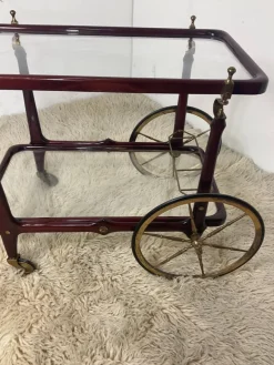 Pamono Vintage Bar Trolley in Lacquered Wood and Brass, 1950><noscript><img width=