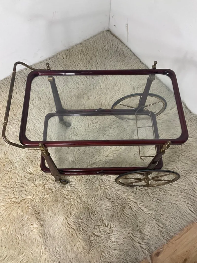 Pamono Vintage Bar Trolley in Lacquered Wood and Brass, 1950> Serving Bar Carts & Trolleys