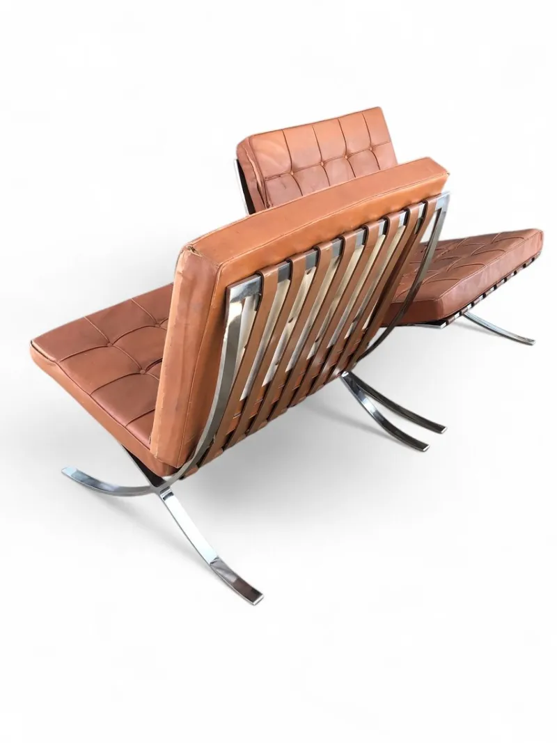 Pamono Vintage Barcelona Lounge Chairs with Ottoman by Mies Van Der Rohe for Knoll, 1960s, Set of 3> Lounge Chairs & Armchairs