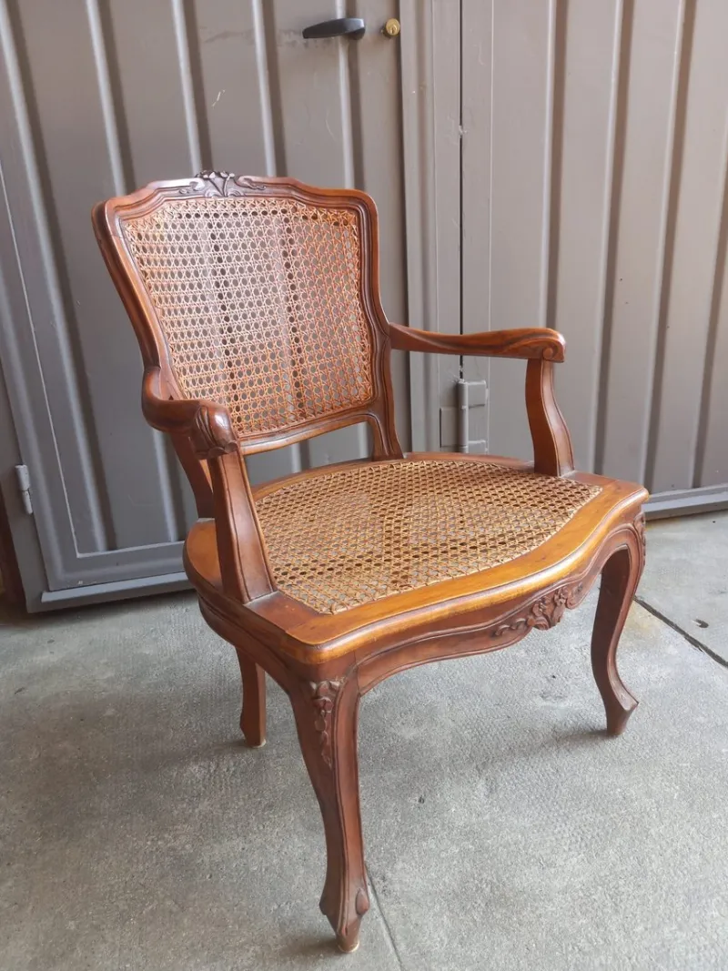Clearance Pamono Vintage Baroque Style Armchair in Hand-Woven Vienna Straw, 1950s