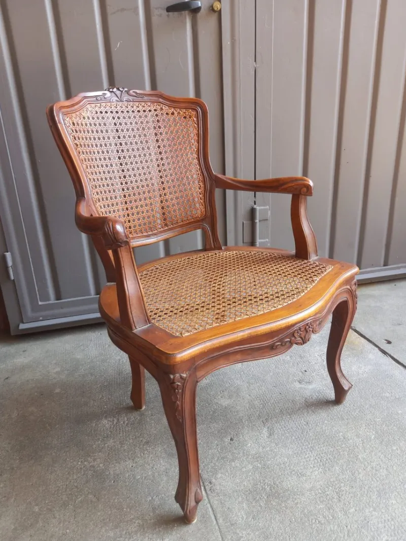 Clearance Pamono Vintage Baroque Style Armchair in Hand-Woven Vienna Straw, 1950s