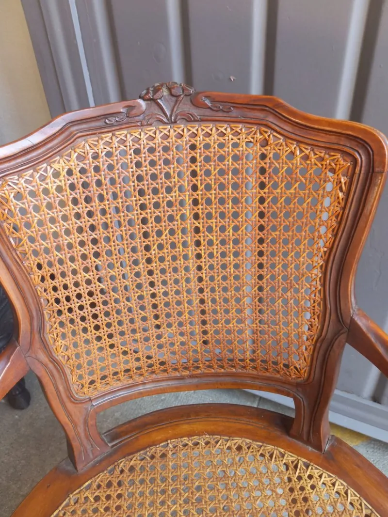 Clearance Pamono Vintage Baroque Style Armchair in Hand-Woven Vienna Straw, 1950s