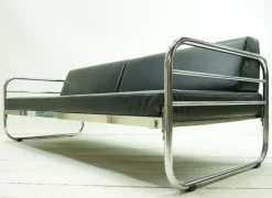 Pamono Vintage Bauhaus Sofa Daybed in Black Leather by Robert Slezak, 1930s><noscript><img width=