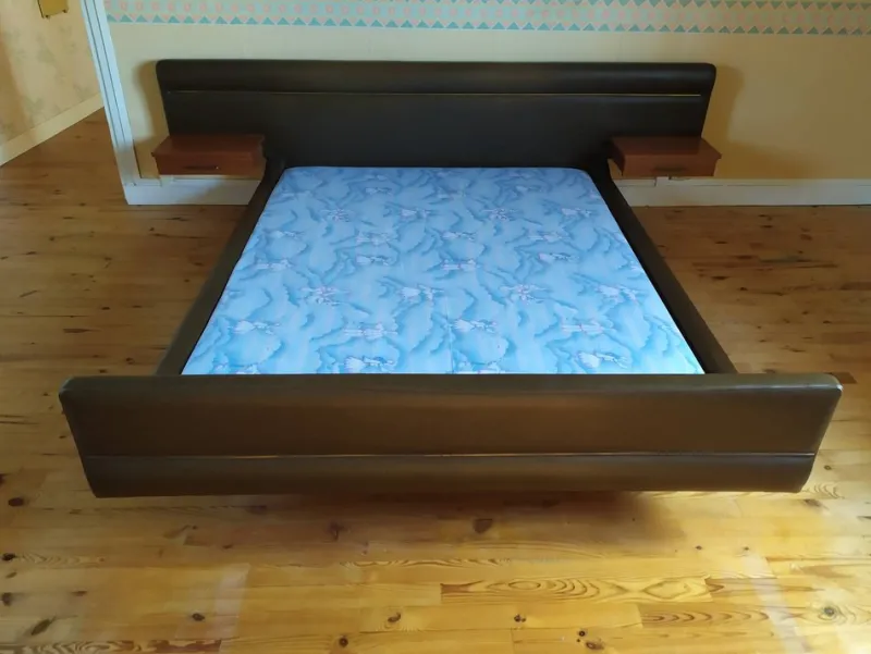 Pamono Vintage Bed in Teak & Skai by Roger Landault, 1960s> Beds & Bedroom Sets