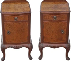 Pamono Vintage Bedside Tables in Burr Walnut, 1920, Set of 2> Nightstands