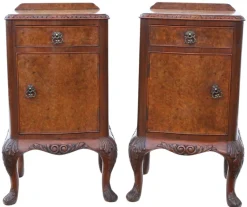 Pamono Vintage Bedside Tables in Burr Walnut, 1920, Set of 2> Nightstands