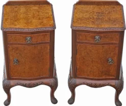 Pamono Vintage Bedside Tables in Burr Walnut, 1920, Set of 2><noscript><img width=