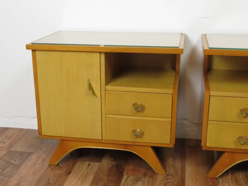 Clearance Pamono Vintage Bedside Tables with Drawers and Glass Top, 1950s, Set of 2