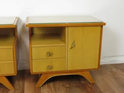 Clearance Pamono Vintage Bedside Tables with Drawers and Glass Top, 1950s, Set of 2