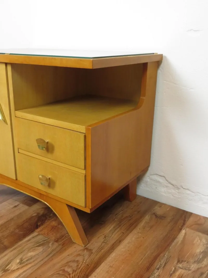 Clearance Pamono Vintage Bedside Tables with Drawers and Glass Top, 1950s, Set of 2
