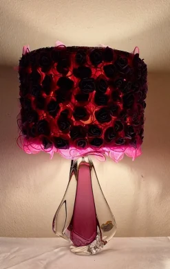 Pamono Vintage Belgian Table Lamp with Purple Crystal Glass Base from Cristallerie du Val St Lambert, 1970s> Table Lamps