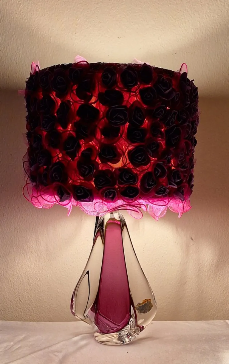 Pamono Vintage Belgian Table Lamp with Purple Crystal Glass Base from Cristallerie du Val St Lambert, 1970s> Table Lamps