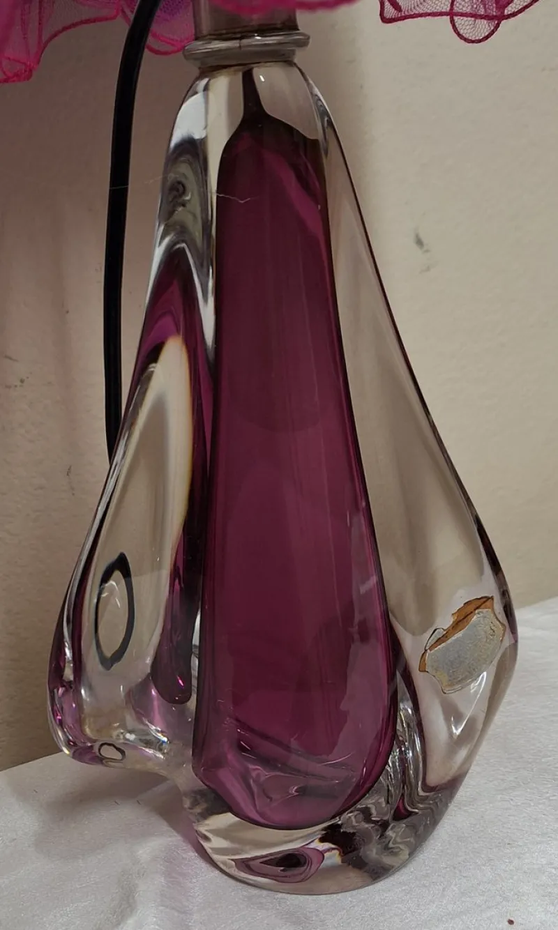 Pamono Vintage Belgian Table Lamp with Purple Crystal Glass Base from Cristallerie du Val St Lambert, 1970s> Table Lamps