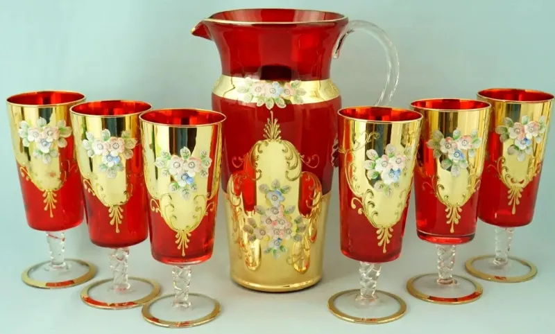 Best Pamono Vintage Blown Murano Glass Service from Manifattura Di Murano, 1950s, Set of 7