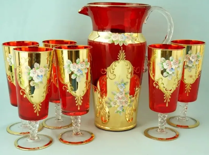 Best Pamono Vintage Blown Murano Glass Service from Manifattura Di Murano, 1950s, Set of 7