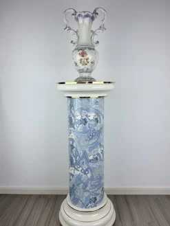 Pamono Vintage Blue and White Porcelain Column Stand with Gold Trim, 1960s><noscript><img width=