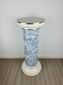Pamono Vintage Blue and White Porcelain Column Stand with Gold Trim, 1960s><noscript><img width=