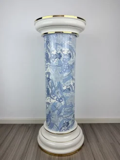 Pamono Vintage Blue and White Porcelain Column Stand with Gold Trim, 1960s><noscript><img width=