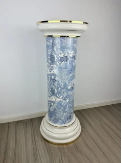 Pamono Vintage Blue and White Porcelain Column Stand with Gold Trim, 1960s><noscript><img width=