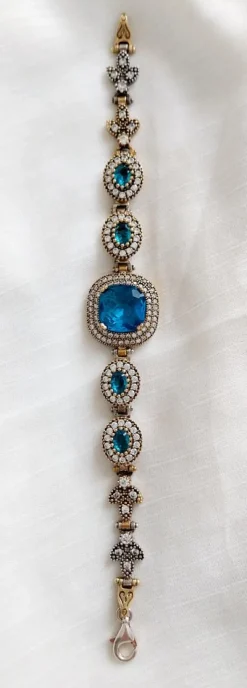 Pamono Vintage Blue Topaz Bracelet in 925 Silver and Gold, 1970s> Bracelets