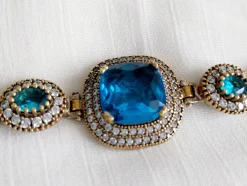 Pamono Vintage Blue Topaz Bracelet in 925 Silver and Gold, 1970s><noscript><img width=