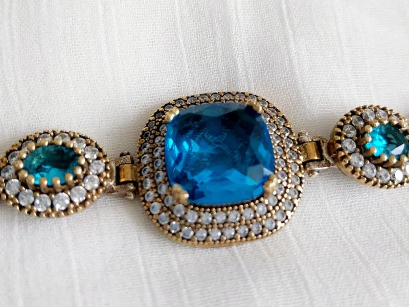 Pamono Vintage Blue Topaz Bracelet in 925 Silver and Gold, 1970s> Bracelets