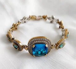Pamono Vintage Blue Topaz Bracelet in 925 Silver and Gold, 1970s><noscript><img width=
