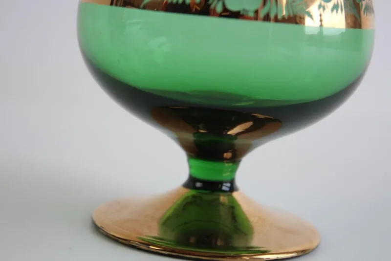 Pamono Vintage Bohemian Green and Gold Gilded Glasses, 1950s, Set of 6