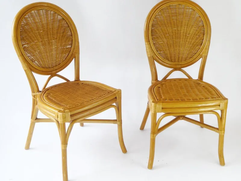 Pamono Vintage Bohemian Rattan & Wicker Peacock Seat, Set of 2> Garden Seating