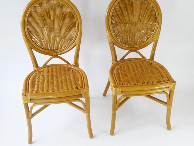 Pamono Vintage Bohemian Rattan & Wicker Peacock Seat, Set of 2> Garden Seating