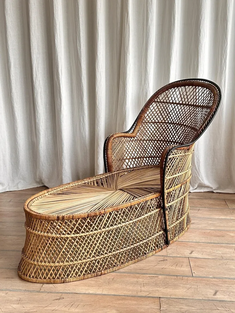 Pamono Vintage Bohemian Wicker Rattan Chaise Lounge, 1970s> Daybeds & Chaises Lounges