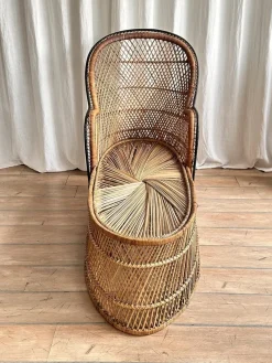 Pamono Vintage Bohemian Wicker Rattan Chaise Lounge, 1970s><noscript><img width=