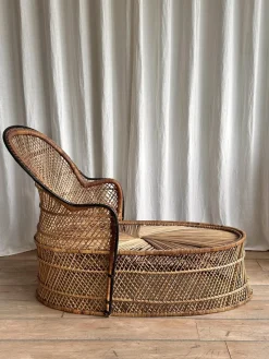 Pamono Vintage Bohemian Wicker Rattan Chaise Lounge, 1970s><noscript><img width=