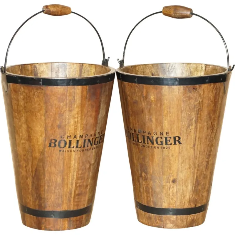 Best Pamono Vintage Bollinger Champagne Coolers or Log Wood Buckets, Set of 2