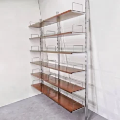 Clearance Pamono Vintage Bookcase in Steel and Walnut from Mim Roma, 1970s, Set of 2