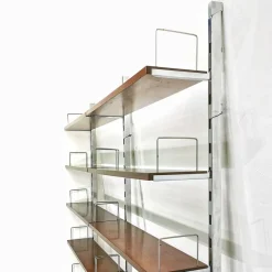 Clearance Pamono Vintage Bookcase in Steel and Walnut from Mim Roma, 1970s, Set of 2