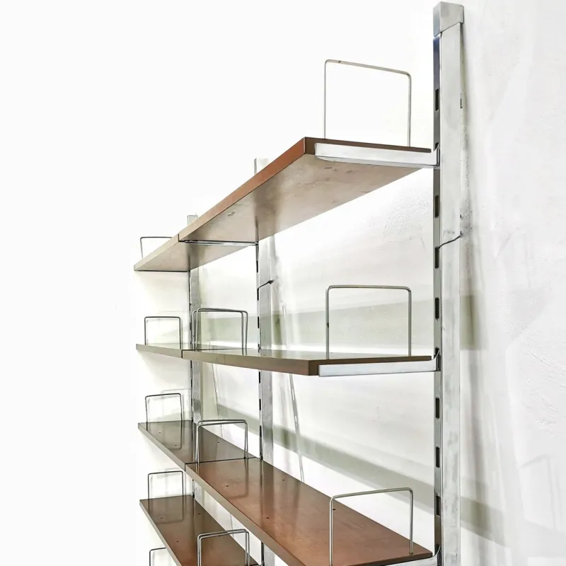Clearance Pamono Vintage Bookcase in Steel and Walnut from Mim Roma, 1970s, Set of 2