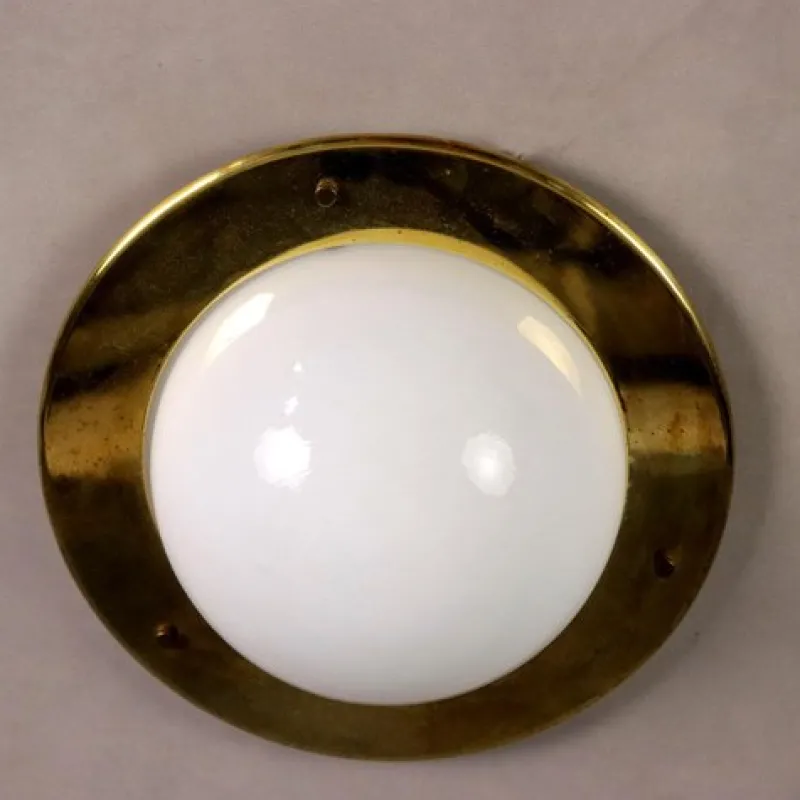 Pamono Vintage Brass and Milky Glass Ceiling Lamp, Italy, 1960s> Ceiling Lights