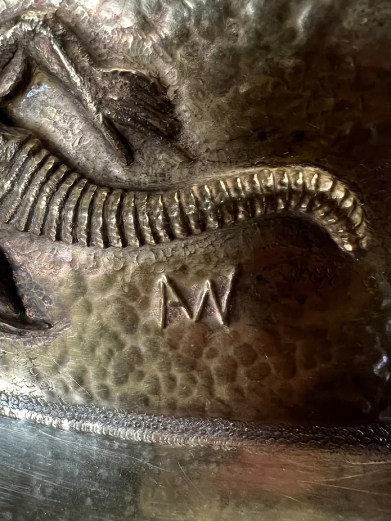 Pamono Vintage Brass Bowl with Raised Salamander, 1930s> Bowls