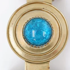 Pamono Vintage Brass Candlesticks with Blue Stone, Set of 2> Candleholders