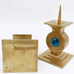 Pamono Vintage Brass Candlesticks with Blue Stone, Set of 2><noscript><img width=