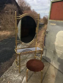 Pamono Vintage Brass Dressing Table & Stool, 1950s, Set of 2><noscript><img width=