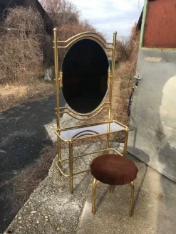Pamono Vintage Brass Dressing Table & Stool, 1950s, Set of 2><noscript><img width=