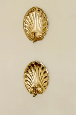 Pamono Vintage Brass Shell Scallop Sconces, Set of 2