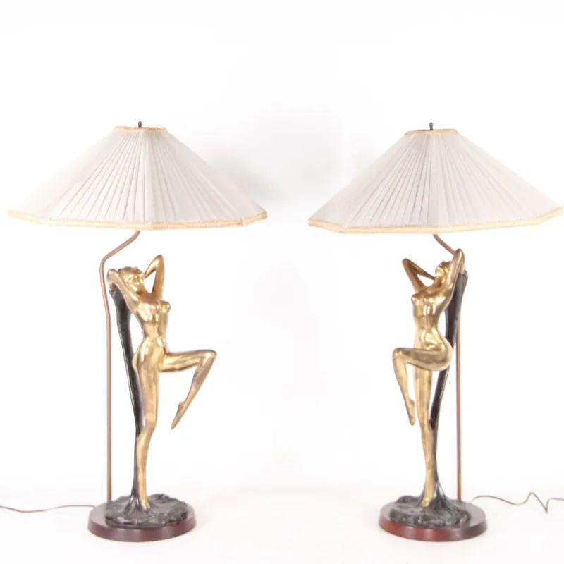 Pamono Vintage Brass Table Lamps, 1970s, Set of 2> Table Lamps