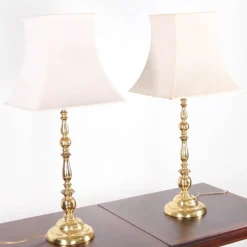Pamono Vintage Brass Table Lamps, 1970s, Set of 2><noscript><img width=