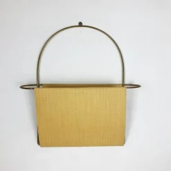 Pamono Vintage Brass Wall Hanging Magazine Holder, Austria, 1950s> Magazine Racks
