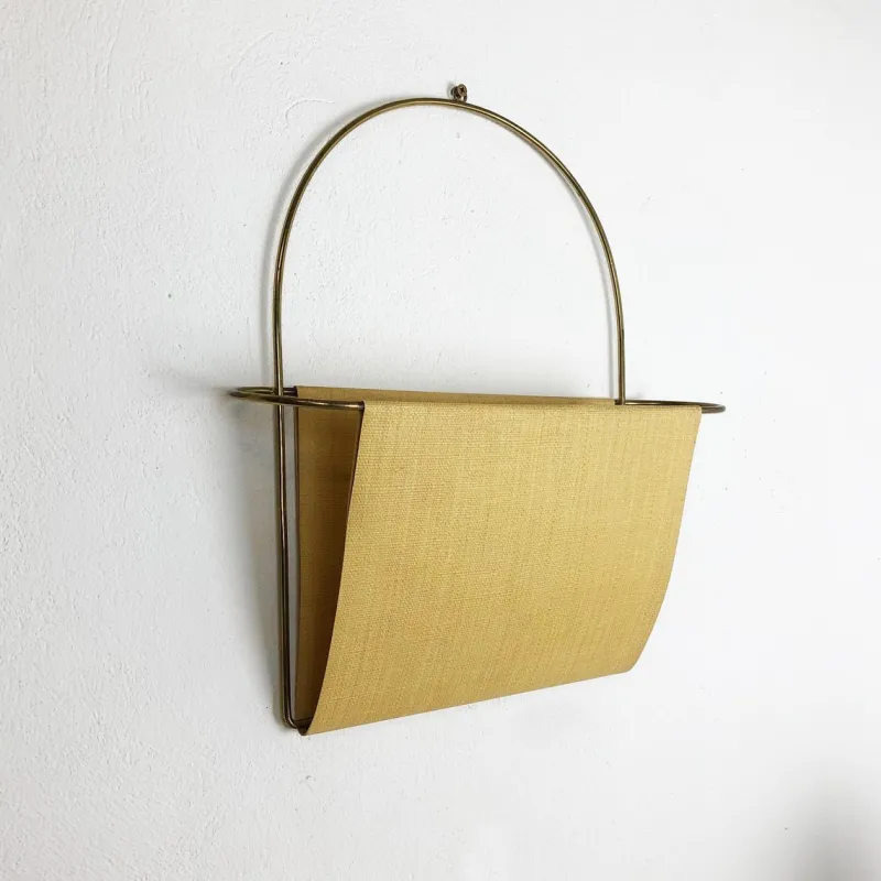 Pamono Vintage Brass Wall Hanging Magazine Holder, Austria, 1950s> Magazine Racks